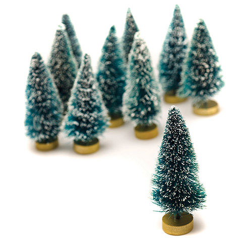 Sisal Bottle Brush Trees - Miniature Bottle Brush Trees - Mini Sisal Trees - Small Bottle Brush Christmas Trees - Tiny Bottle Brush Trees - Flocked Bottle Brush Trees