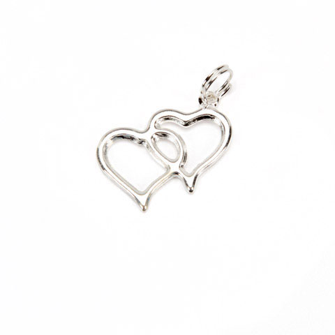 Double heart pendant, interlocking hearts charm, intertwined heart jewelry, two hearts pendant, joined hearts and silver heart necklace charm