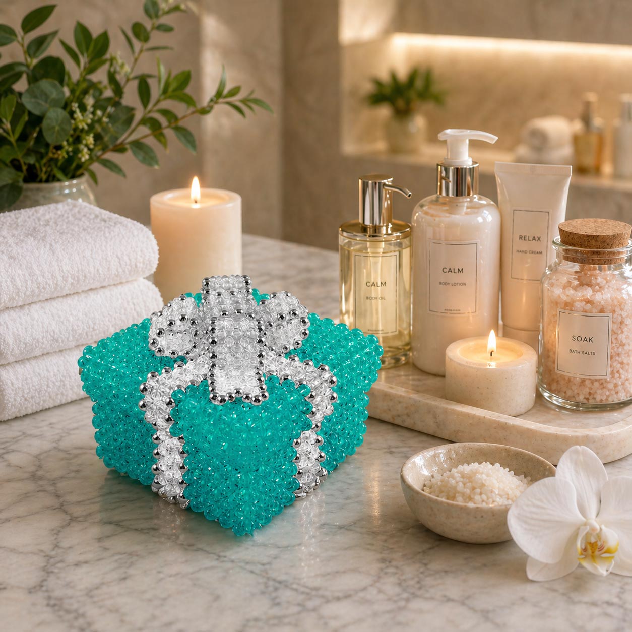 Aqua Beaded Box at a Spa