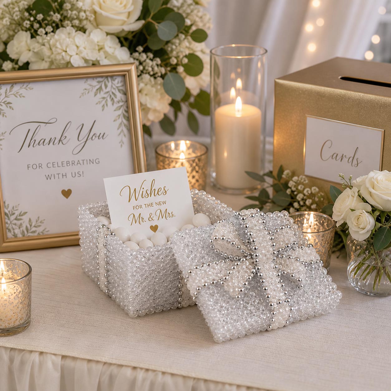 Crystal Beaded Box with a Crystal Beaded Bow for Weddings and Parties