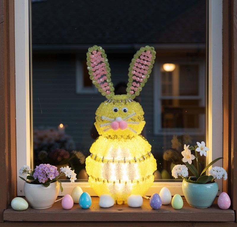 Beaded Easter Bunny on Windowsill