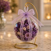 Decorative fillable ornament potpourri craft idea filled with dried flowers and botanicals for elegant home décor and gift giving.